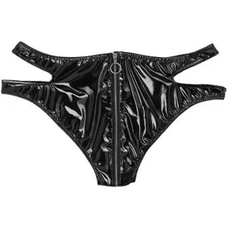 Zippered Crotch Faux Leather Panties Free Shipping